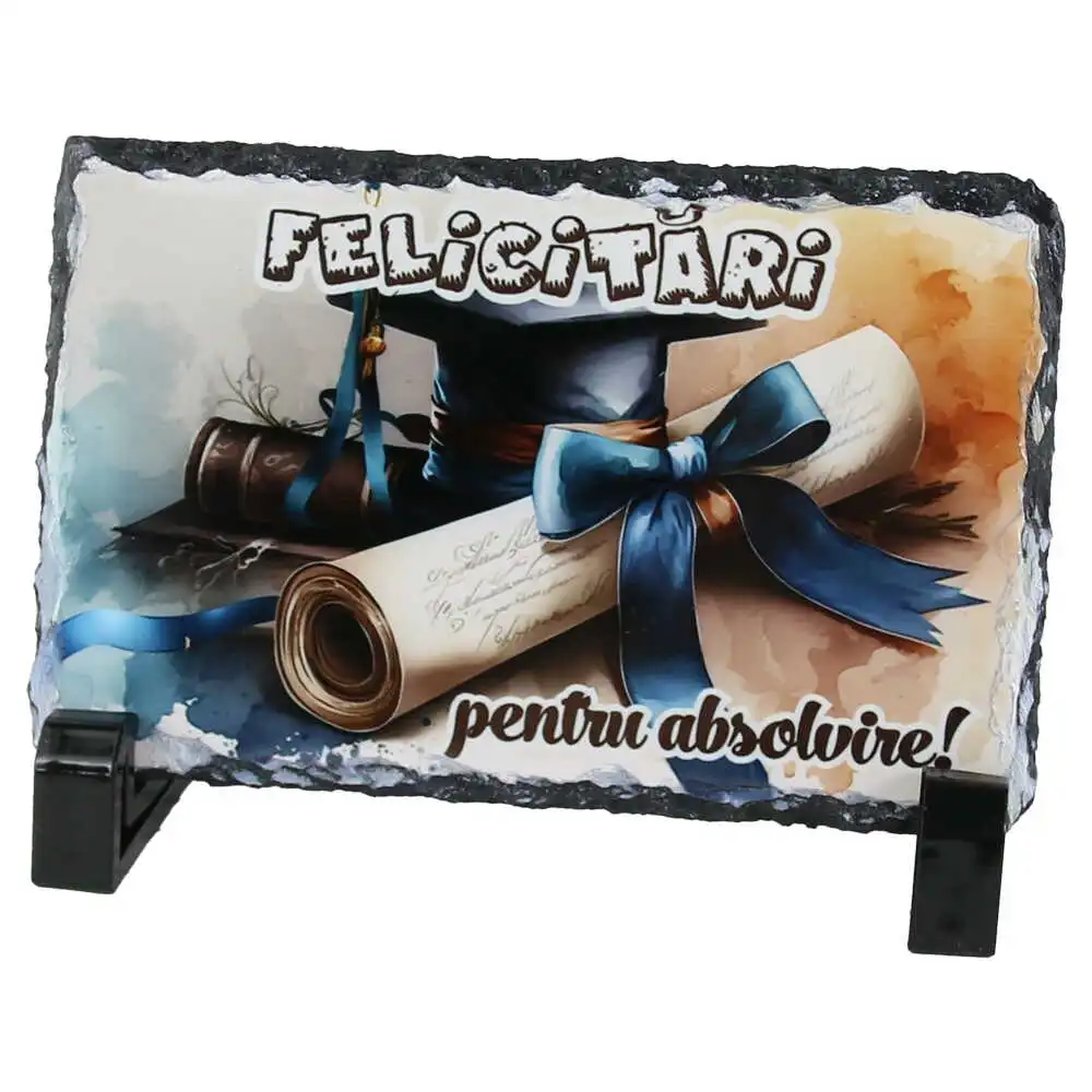 Placa ardezie "Felicitari pentru Absolvire" 14x9 CM Placa ardezie "Felicitari pentru Absolvire" 14x9 CM