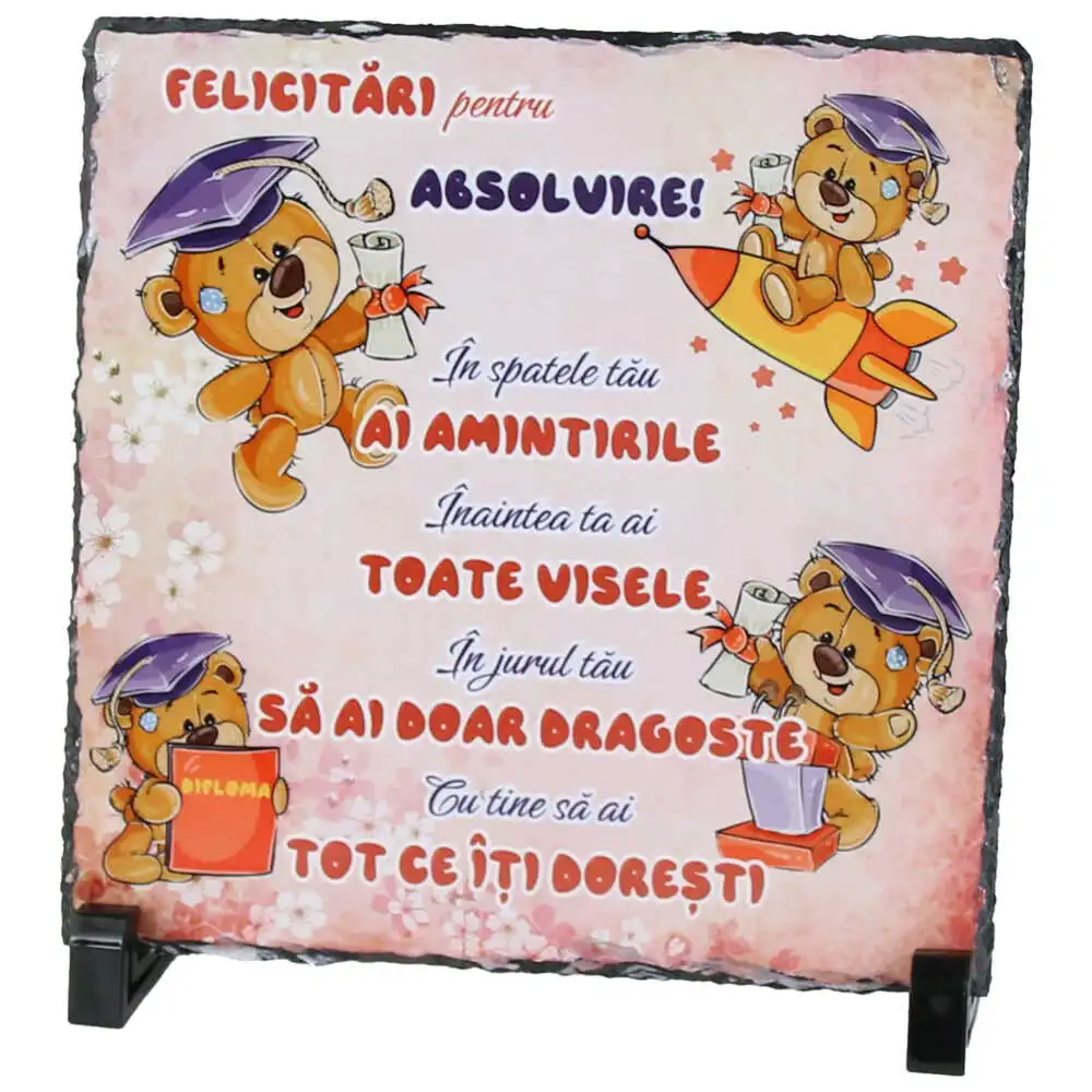 Placa ardezie "Felicitari pentru Absolvire" 19x19 CM Placa ardezie "Felicitari pentru Absolvire" 19x19 CM