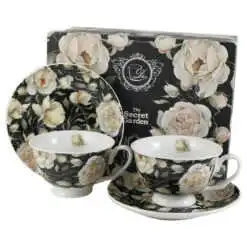 Set 2 cesti cu farfurii din portelan 250 ml "English Roses Black"