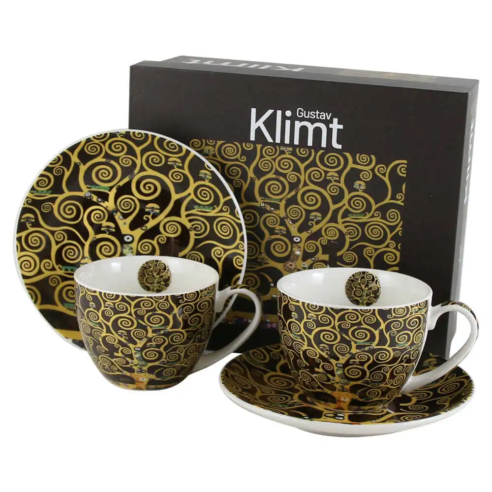 Set 2 cesti cu farfurii din portelan 270 ml "Tree of Life" de Gustav Klimt