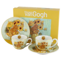 Set 2 cesti espresso cu farfurii din portelan 110 ml "Sunflowers" de V. van Gogh