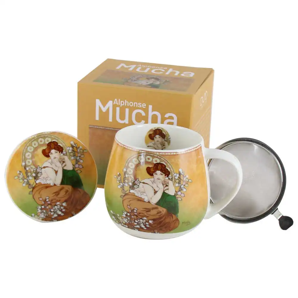 Cana portelan cu infuzor metalic si capac 430 ml Cana portelan cu infuzor metalic si capac 430 ml