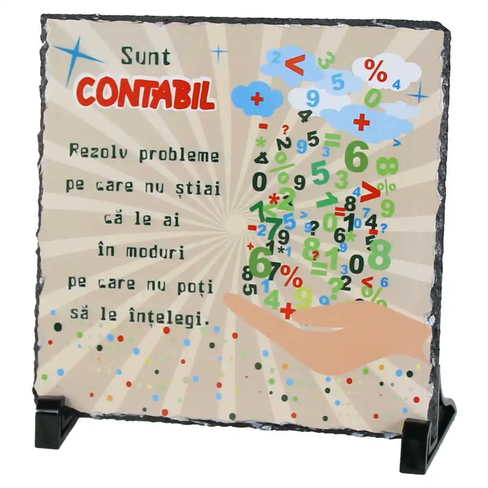 Placa ardezie "Sunt Contabil..." 19x19 CM Placa ardezie "Sunt Contabil..." 19x19 CM