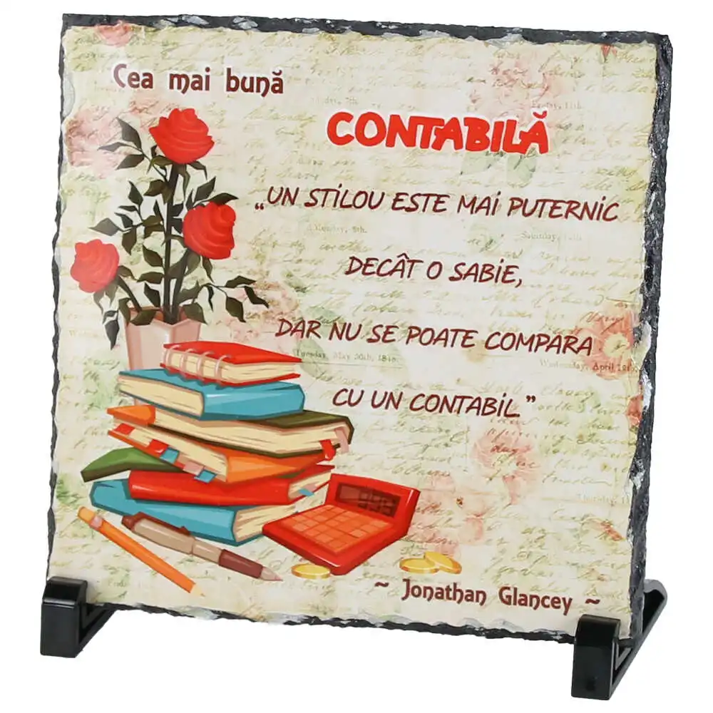 Placa ardezie "Cea mai buna Contabila..." 19x19 CM Placa ardezie "Cea mai buna Contabila..." 19x19 CM