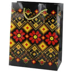 Punga cadou cu motive traditionale 18x23 CM negru/rosu/galben