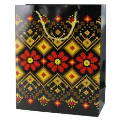 Punga cadou cu motive traditionale 26 x 32 cm negru/rosu/galben