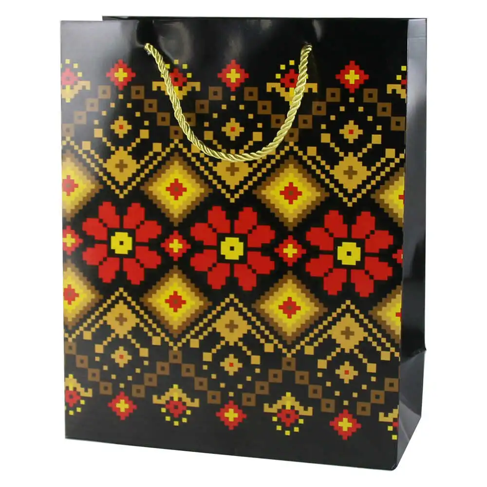 Punga cadou cu motive traditionale 26 x 32 cm negru/rosu/galben