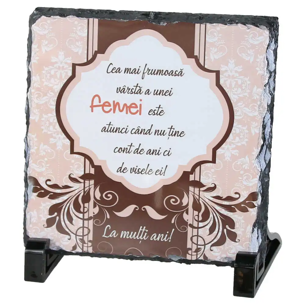 Placa ardezie "Cea mai frumoasa varsta..." 14x14 CM Placa ardezie "Cea mai frumoasa varsta..." 14x14 CM