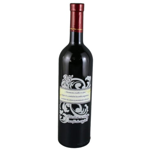 Vin rosu 750 ml "Felicitari cu ocazia nuntii de argint 25"