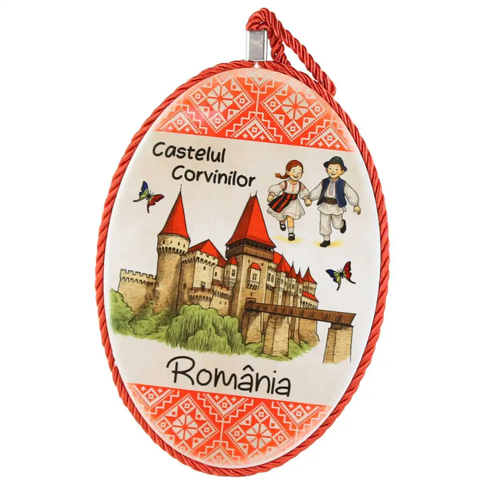 Decor perete oval din ceramica Romania 14 x 20 cm Castelul Corvinilor Decor perete oval din ceramica Romania 14 x 20 cm Castelul Corvinilor