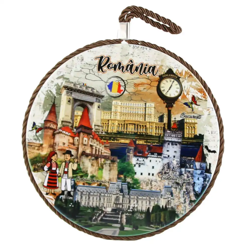 Decor perete rotund din ceramica Romania 17 cm Castele Decor perete rotund din ceramica Romania 17 cm Castele