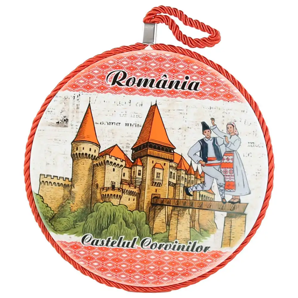 Decor perete rotund din ceramica Romania 17 cm Castelul Corvinilor Decor perete rotund din ceramica Romania 17 cm Castelul Corvinilor