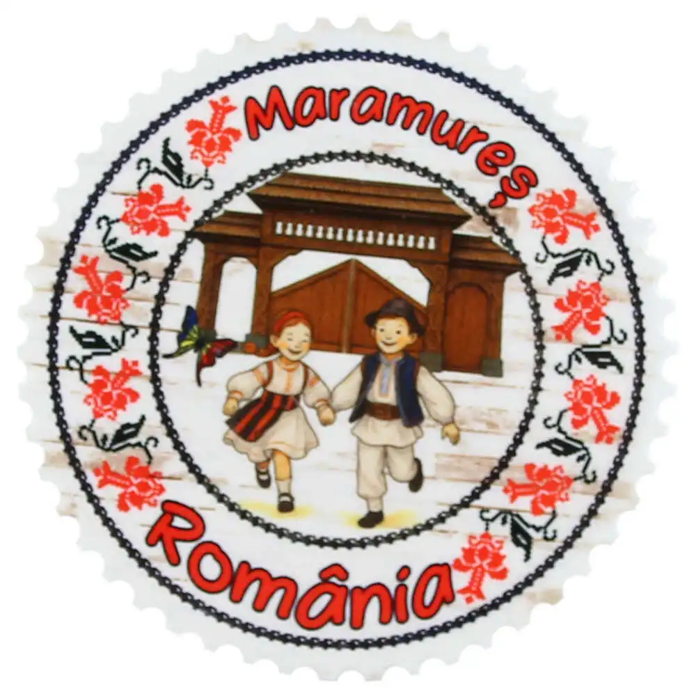 Magnet de frigider rotund din ceramica Maramures 7 cm Magnet de frigider rotund din ceramica Maramures 7 cm