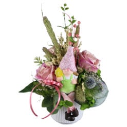 Aranjament floral cu plante uscate cu figurina ceramica 30 CM