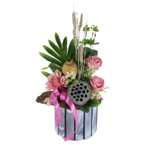 Aranjament floral cu plante uscate in ghiveci lemn 37 CM