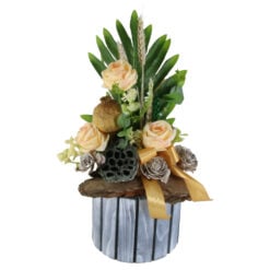 Aranjament floral cu plante uscate in ghiveci lemn 37 CM