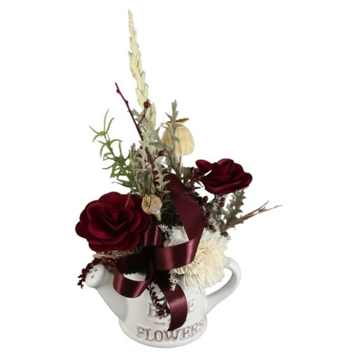 Aranjament floral cu plante uscate cu stropitoare ceramica 23 CM