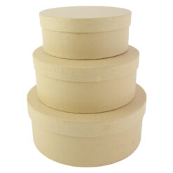 Set 3 cutii cadou rotunde cu capac Kraft 19 CM Natur