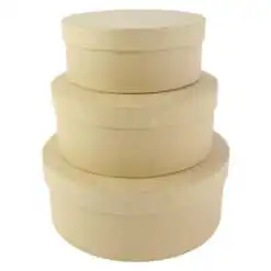 Set 3 cutii cadou rotunde cu capac Kraft 19 CM Natur