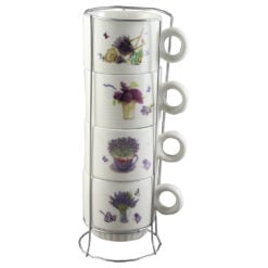 Set 4 cesti din ceramica cu suport metalic - Lavanda