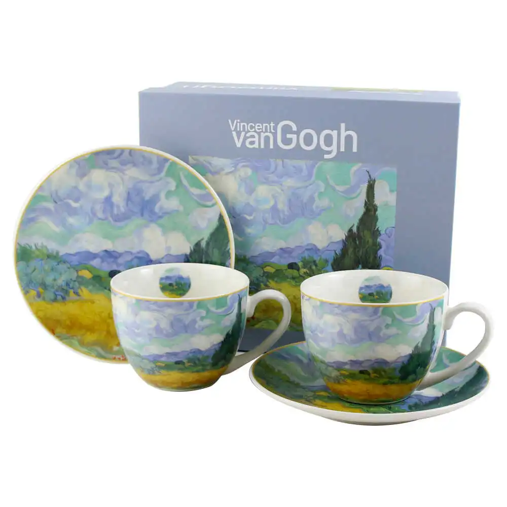 Set 2 cesti cu farfurii din portelan 270 ml "Wheat Field"de V. van Gogh Set 2 cesti cu farfurii din portelan 270 ml "Wheat Field"de V. van Gogh