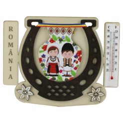 Potcoava din lemn cu termometru "Romania"