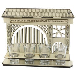 Suport din lemn "Pace celor ce vin..." cu 4 pahare 26x20 CM