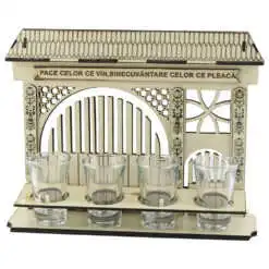 Suport din lemn "Pace celor ce vin..." cu 4 pahare 26x20 CM