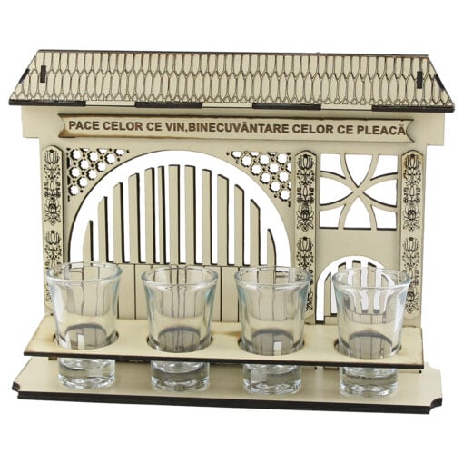 Suport din lemn "Pace celor ce vin..." cu 4 pahare 26x20 CM