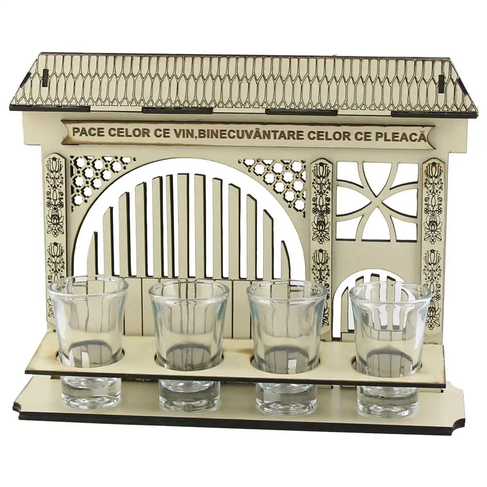 Suport din lemn "Pace celor ce vin..." cu 4 pahare 26x20 CM