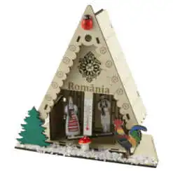 Decor lemn "Romania" Casuta cu termometru