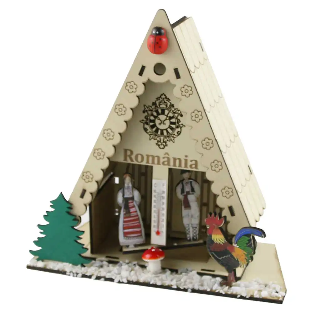 Decor lemn "Romania" Casuta cu termometru Decor lemn "Romania" Casuta cu termometru