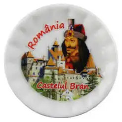 Magnet din ceramica tip farfurie 5 CM "Romania/Castelul Bran"