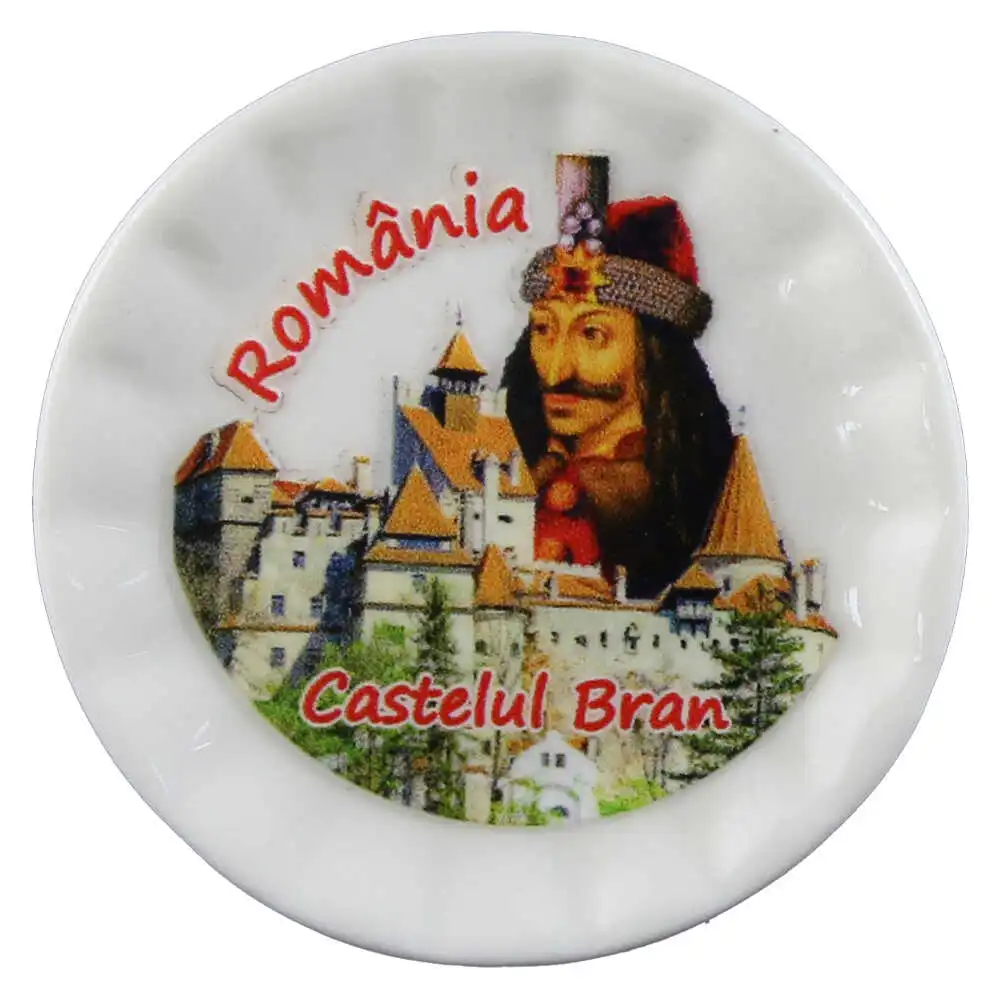 Magnet din ceramica tip farfurie 5 CM "Romania/Castelul Bran"