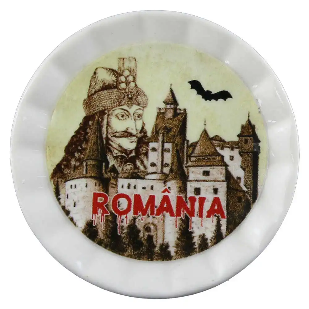 Magnet din ceramica tip farfurie 5 CM "Romania/Castelul Bran"