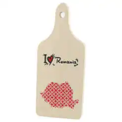 Tocator decorativ I love Romania  9.5 x 23 cm Harta Romaniei