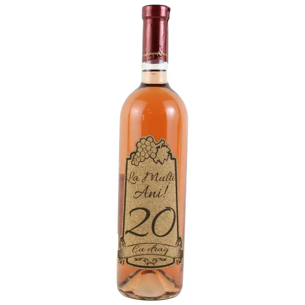 Vin rose 750 ml "20 La multi ani! cu drag" cu eticheta personalizata din pluta Vin rose 750 ml "20 La multi ani! cu drag" cu eticheta personalizata din pluta