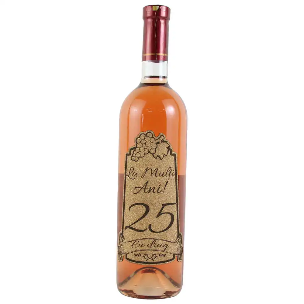 Vin rose 750 ml "25 La multi ani! cu drag" cu eticheta personalizata din pluta Vin rose 750 ml "25 La multi ani! cu drag" cu eticheta personalizata din pluta