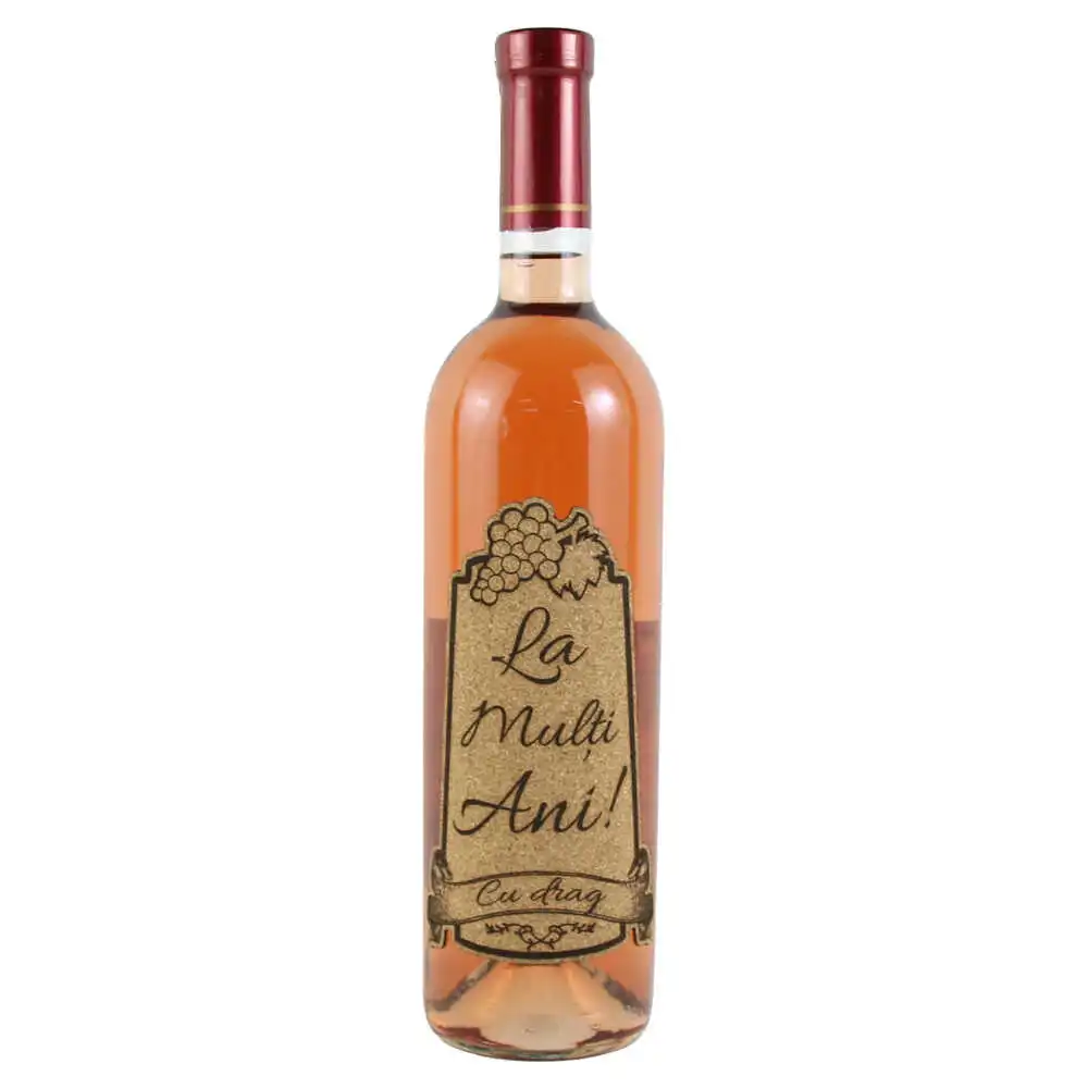 Vin rose 750 ml "La multi ani! cu drag" cu eticheta personalizata din pluta Vin rose 750 ml "La multi ani! cu drag" cu eticheta personalizata din pluta