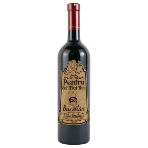 Vin rosu 750 ml "Pentru cel mai bun Bucatar" cu eticheta personalizata din pluta