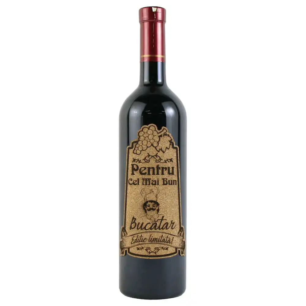 Vin rosu 750 ml "Pentru cel mai bun Bucatar" cu eticheta personalizata din pluta Vin rosu 750 ml "Pentru cel mai bun Bucatar" cu eticheta personalizata din pluta