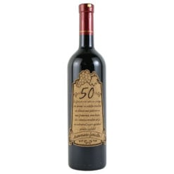 Vin rosu 750 ml "50  Aniversare fericita!" cu eticheta personalizata din pluta