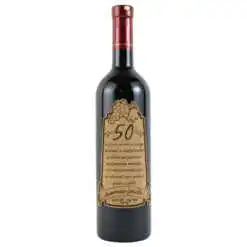 Vin rosu 750 ml "50  Aniversare fericita!" cu eticheta personalizata din pluta