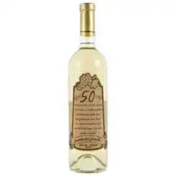 Vin alb 750 ml "50  Aniversare fericita!" cu eticheta personalizata din pluta