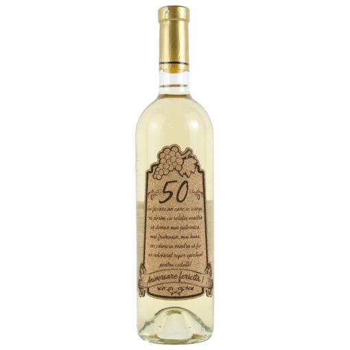 Vin alb 750 ml "50  Aniversare fericita!" cu eticheta personalizata din pluta