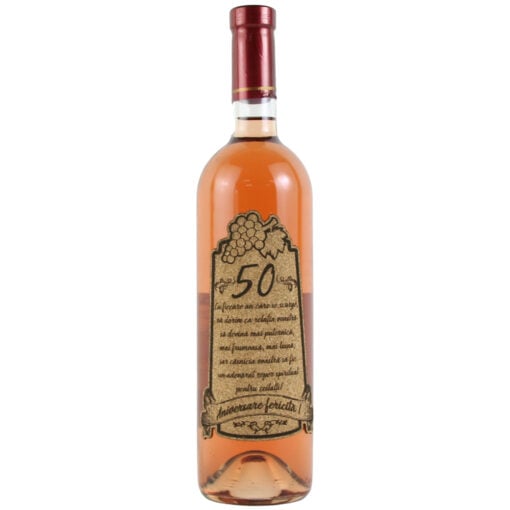 Vin rose 750 ml "50  Aniversare fericita!" cu eticheta personalizata din pluta