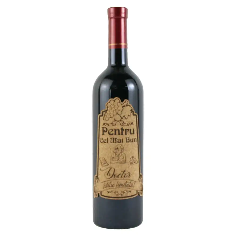 Vin rosu 750 ml "Pentru cel mai bun Doctor" cu eticheta personalizata din pluta