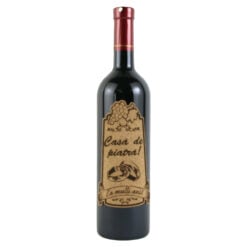 Vin rosu 750 ml "Casa de piatra! La multi ani!" cu eticheta personalizata din pluta
