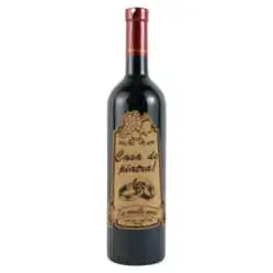 Vin rosu 750 ml "Casa de piatra! La multi ani!" cu eticheta personalizata din pluta