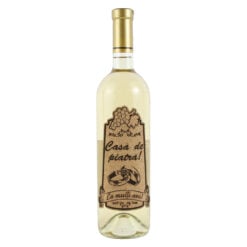 Vin alb 750 ml "Casa de piatra! La multi ani!" cu eticheta personalizata din pluta